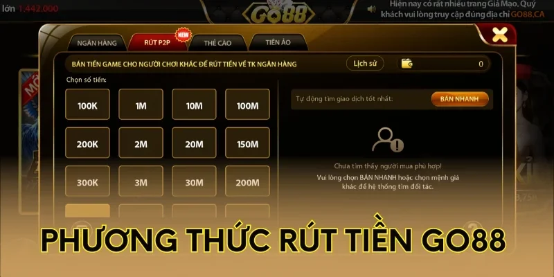 Phương thức rút tiền Go88